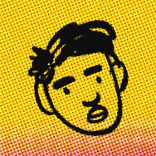 a black line drawing of a face on a yellow background